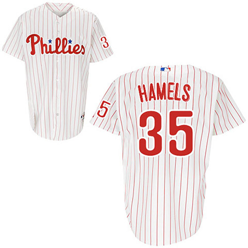 Philadelphia Phillies #35 Cole Hamels White Red Strip Home Jersey