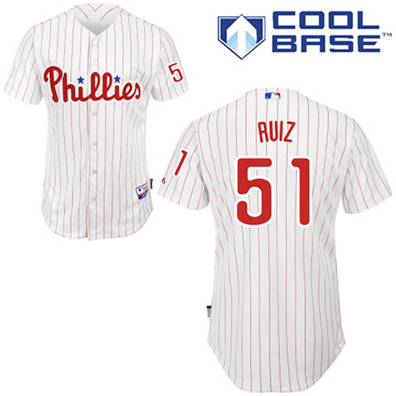 Philadelphia Phillies #51 Carlos Ruiz White Red Strip Home Jersey