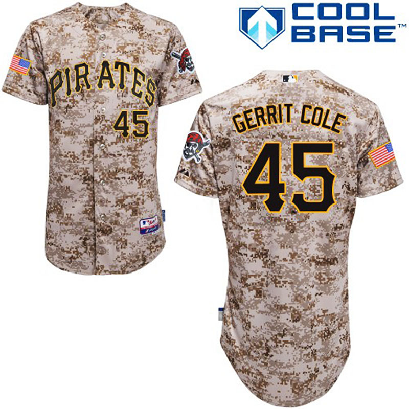 Pittsburgh Pirates #45 Gerrit Cole Men's Authentic Camo Alternate Majestic MLB Cool Base Jersey