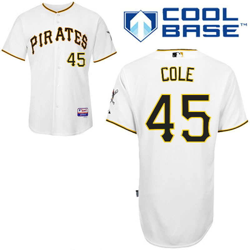 Pittsburgh Pirates #45 Gerrit Cole Men's Authentic White Home Majestic MLB Cool Base Jersey