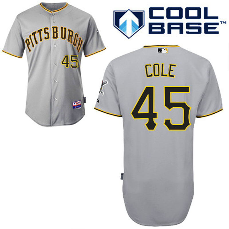 Pittsburgh Pirates #45 Gerrit Cole Men's Authentic Grey Road Majestic MLB Cool Base Jersey