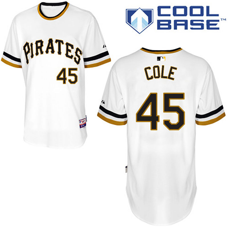 Pittsburgh Pirates #45 Gerrit Cole Men's Authentic White Majestic MLB Cool Base Jersey