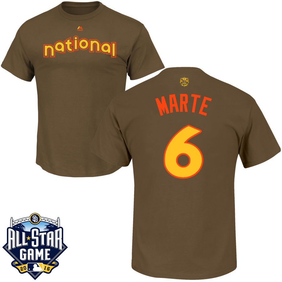 Pittsburgh Pirates Starling Marte #6 Brown 2016 MLB All-Star Game National League Name & Number T-Shirt