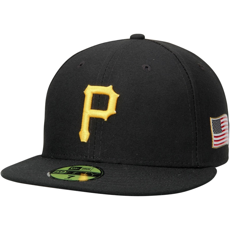 Pittsburgh Pirates Black On Field 9/11 Side Patch US Flag 59FIFTY Flex Hat