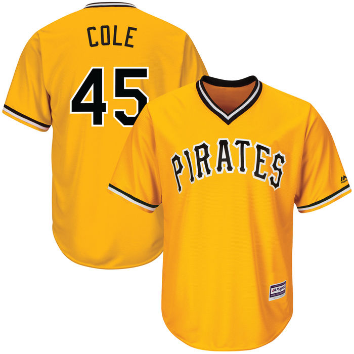 Pittsburgh Pirates Gerrit Cole #45 Gold Official Throwback Cool Base Jersey