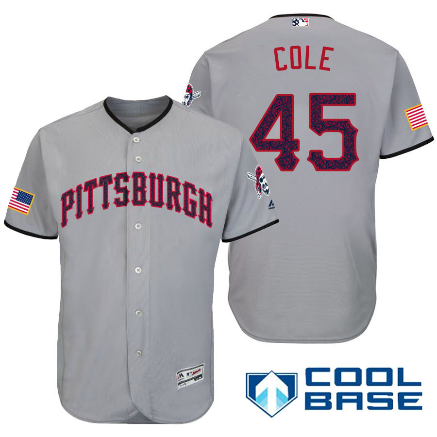 Pittsburgh Pirates #45 Gerrit Cole Gray Stars & Stripes 2016 Independence Day Cool Base Jersey