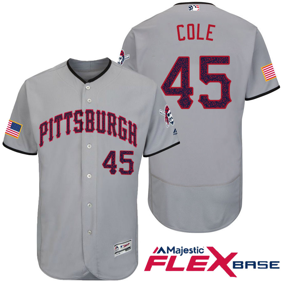 Pittsburgh Pirates #45 Gerrit Cole Gray Stars & Stripes 2016 Independence Day Flex Base Jersey