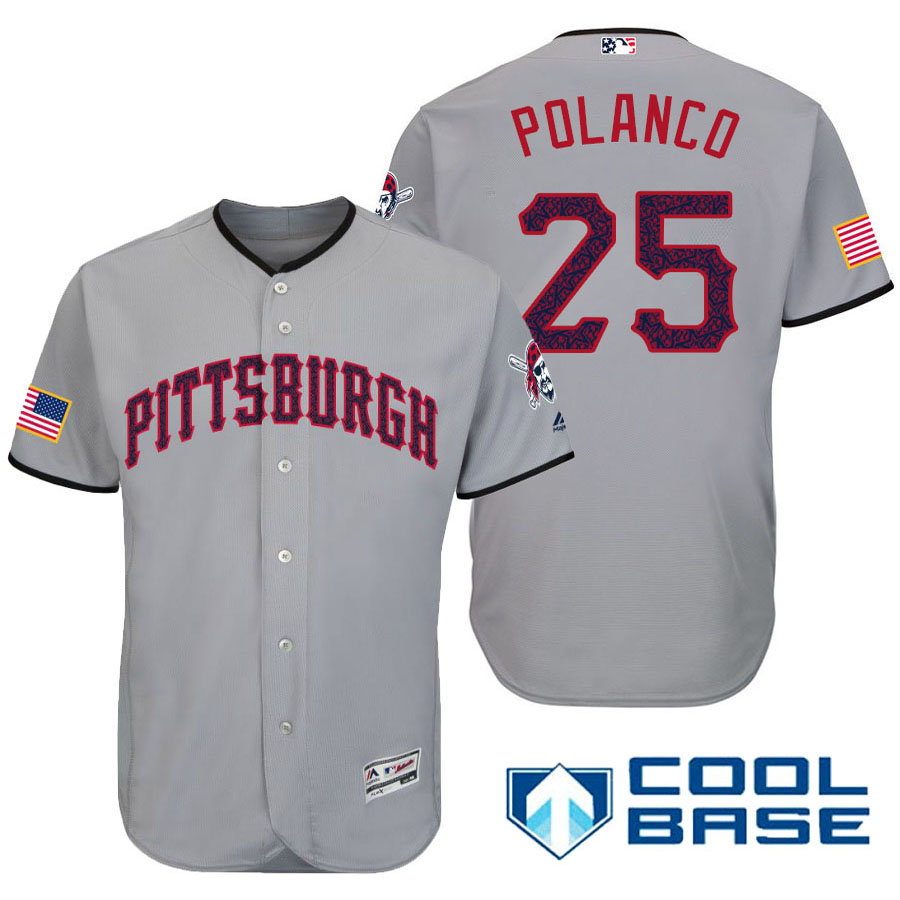 Pittsburgh Pirates #25 Gregory Polanco Gray Stars & Stripes 2016 Independence Day Cool Base Jersey