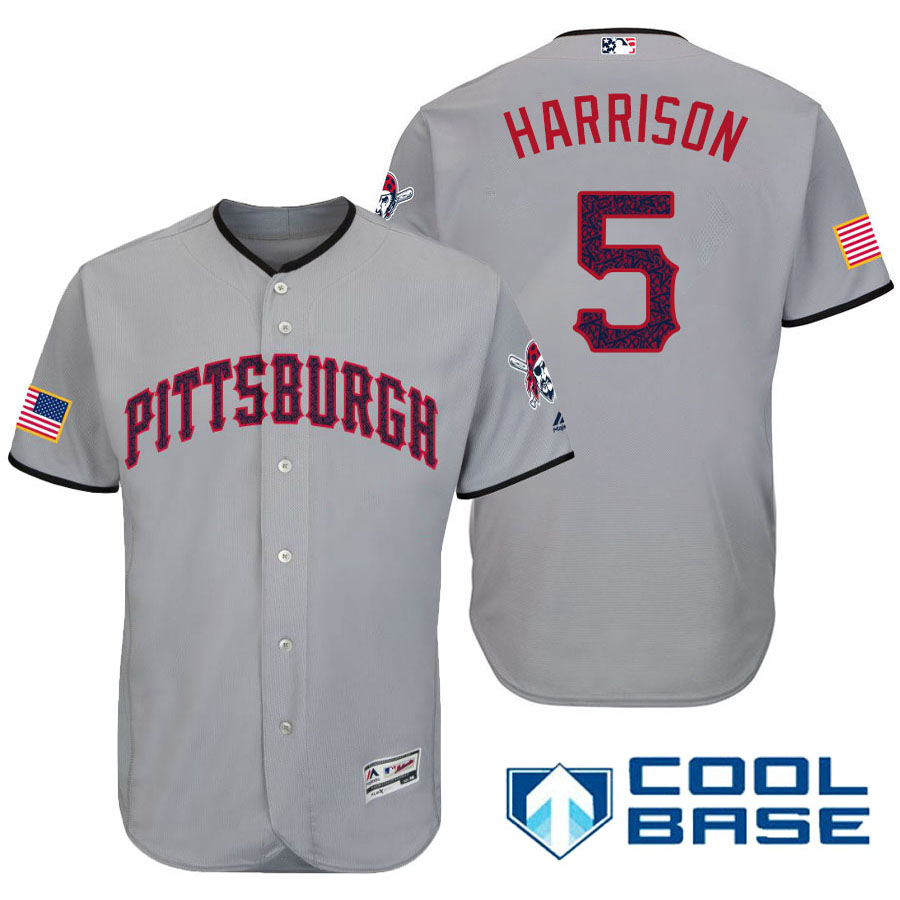 Pittsburgh Pirates #5 Josh Harrison Gray Stars & Stripes 2016 Independence Day Cool Base Jersey