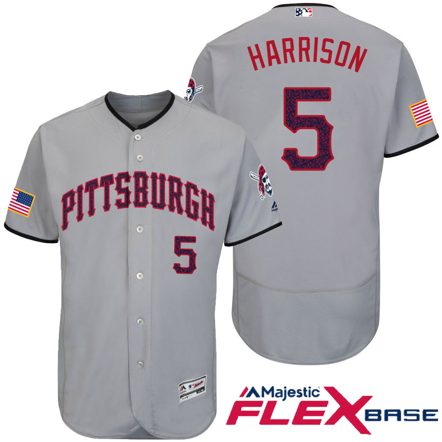 Pittsburgh Pirates #5 Josh Harrison Gray Stars & Stripes 2016 Independence Day Flex Base Jersey