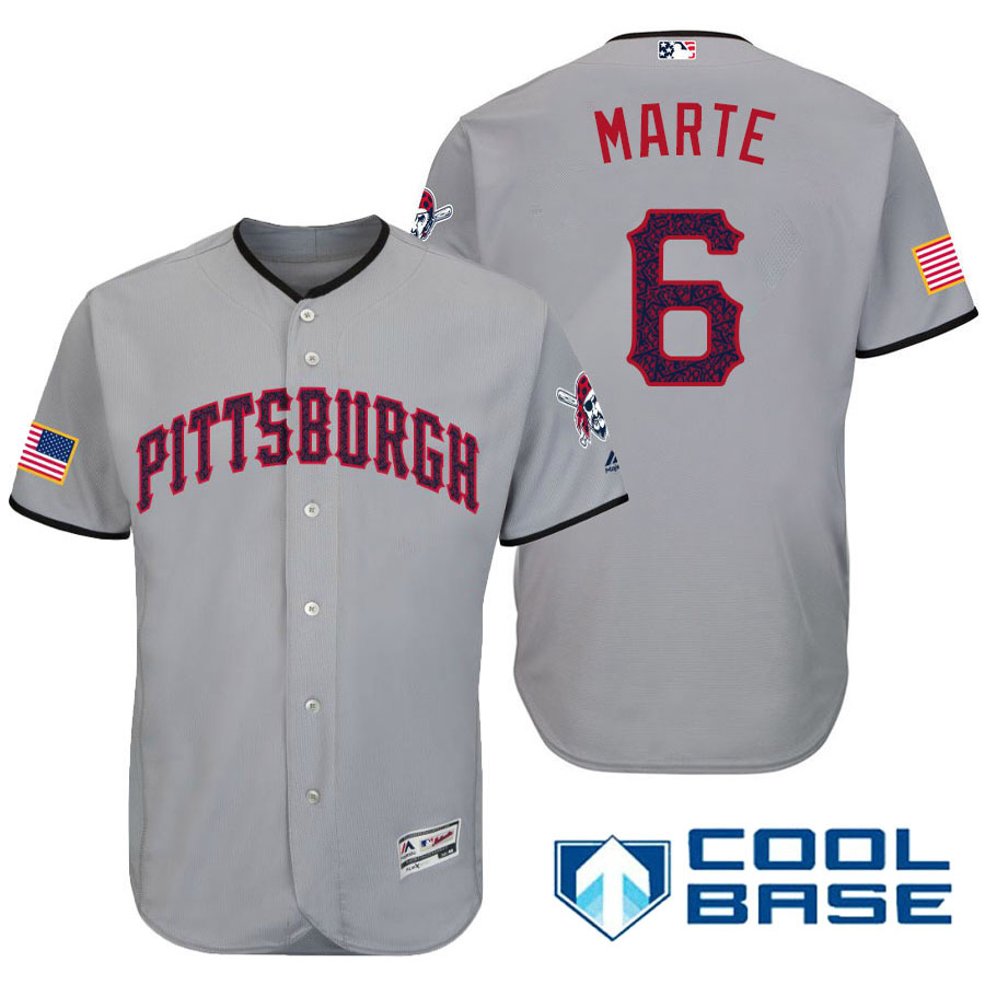 Pittsburgh Pirates #6 Starling Marte Gray Stars & Stripes 2016 Independence Day Cool Base Jersey