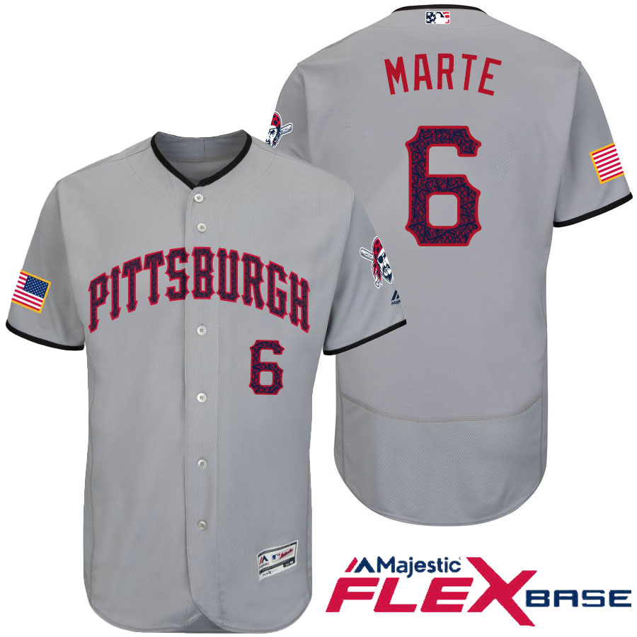 Pittsburgh Pirates #6 Starling Marte Gray Stars & Stripes 2016 Independence Day Flex Base Jersey