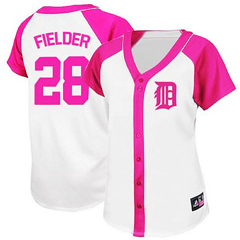 Detroit Tigers #28 Prince Fielder White/Pink Women's Splash Fashion Jersey