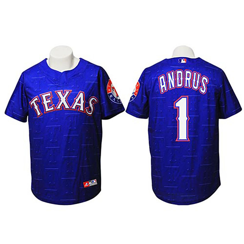 Texas Rangers #1 Elvis Andrus Authentic Watermark Fashion Navy Jersey