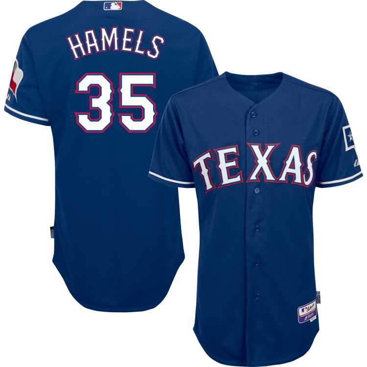 Texas Rangers #35 Cole Hamels Majestic Navy Cool Base Authentic Player Jersey