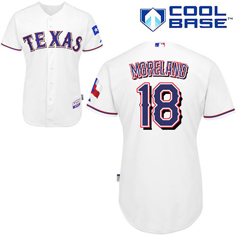 Texas Rangers #18 Mitch Moreland White Home Cool Base Jersey