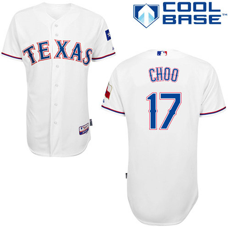 Texas Rangers #17 Shin-Soo Choo Men's Authentic White Home Majestic MLB Cool Base Jersey