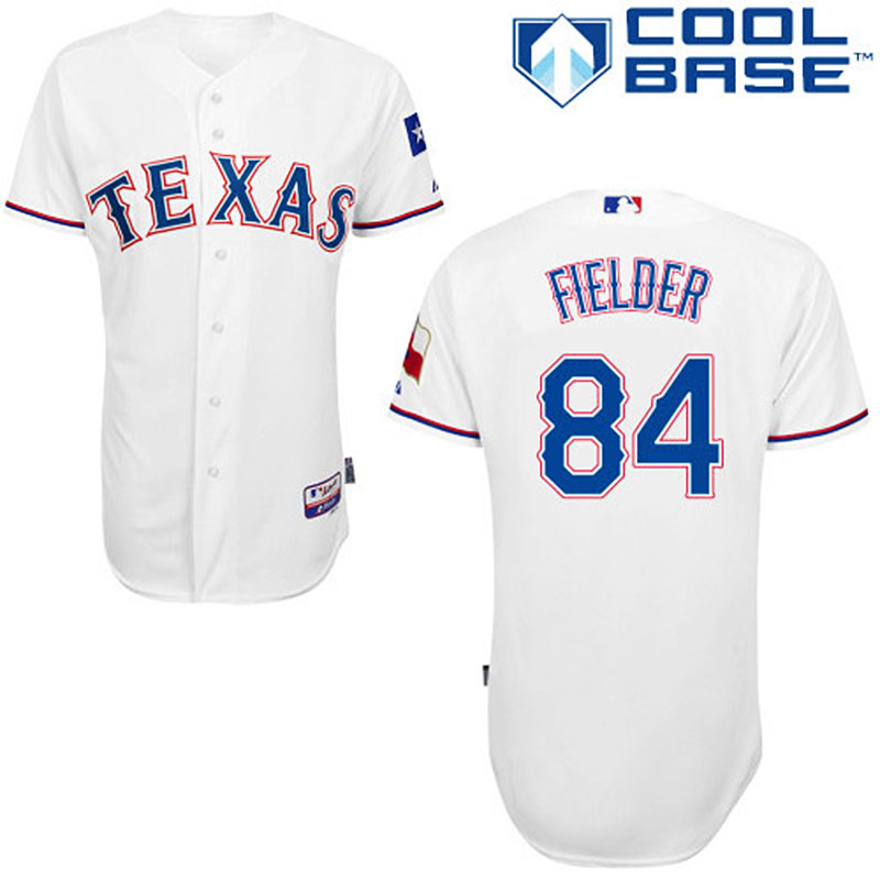 Texas Rangers #84 Prince Fielder Men's Authentic White Home Majestic MLB Cool Base Jersey