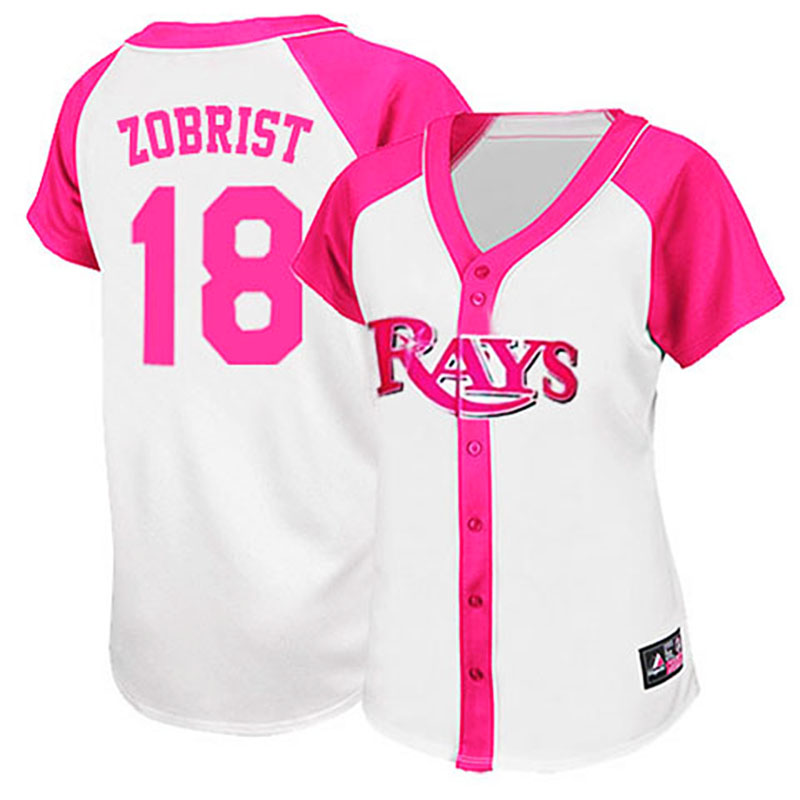 Tampa Bay Rays #18 Ben Zobrist White/Pink Women's Splash Fashion Jersey