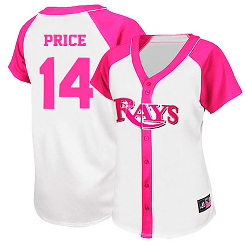 Tampa Bay Rays #14 David Price White/Pink Women's Splash Fashion Jersey