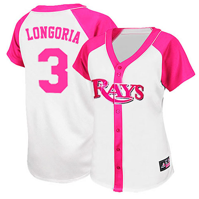 Tampa Bay Rays #3 Evan Longoria White/Pink Women's Splash Fashion Jersey