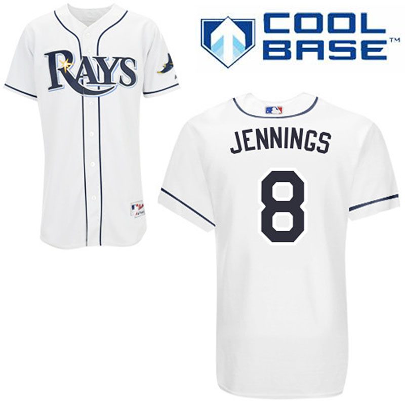 Tampa Bay Rays #8 Desmond Jennings Men's Authentic White Home Majestic MLB Cool Base Jersey