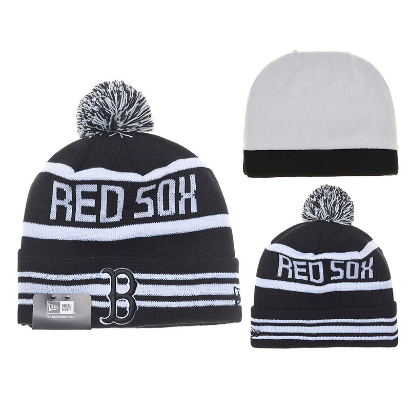 Boston Red Sox Black Biggest Fan Cuffed Knit Hat With Pom