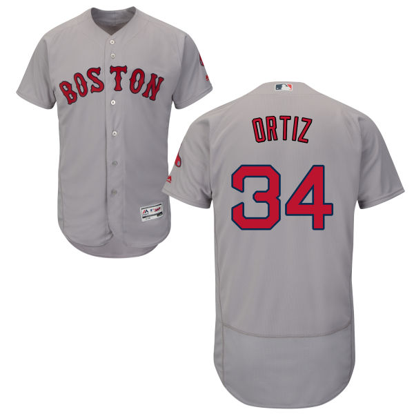 Boston Red Sox #34 David Ortiz Majestic Gray Flexbase Authentic Collection Player Jersey