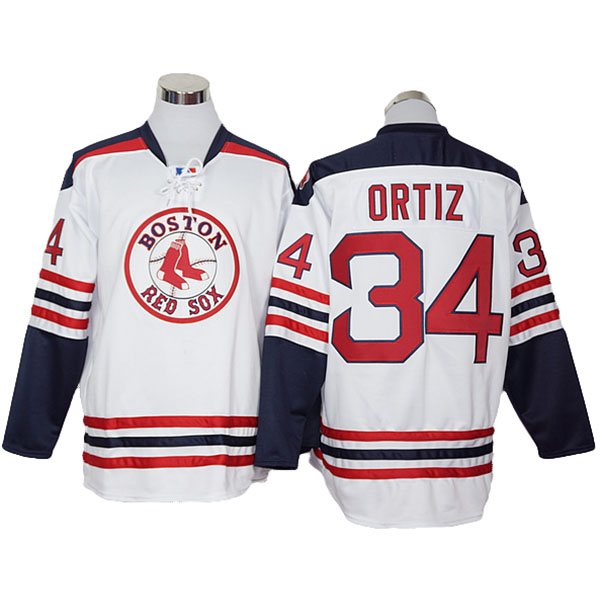 Boston Red Sox #34 David Ortiz White Throwback Block Jersey