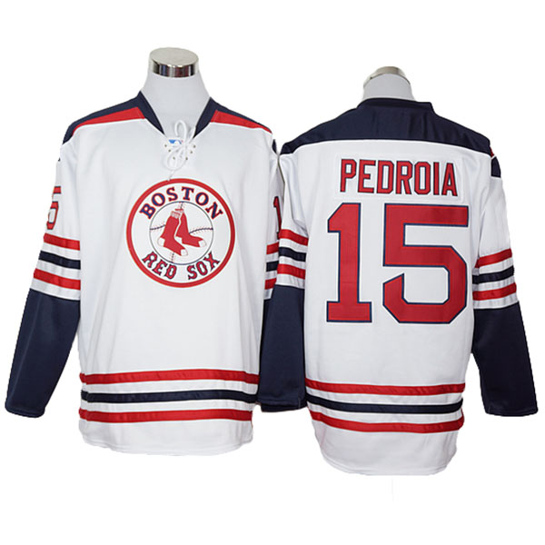 Boston Red Sox #15 Dustin Pedroia White Throwback Block Jersey