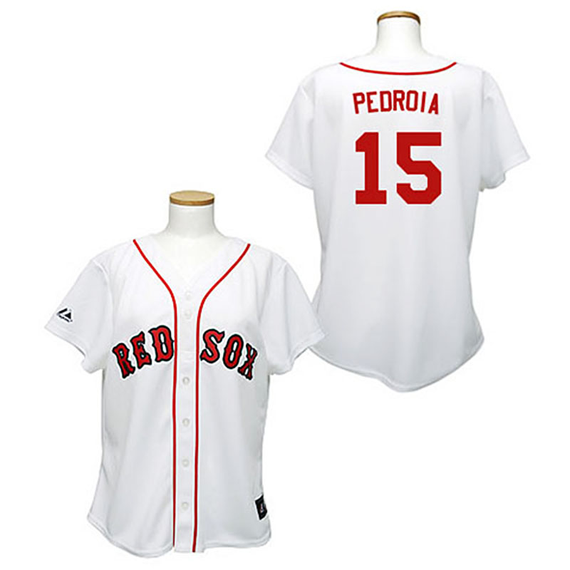 Boston Red Sox #15 Dustin Pedroia White Women's Fashion Jersey