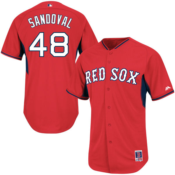 Boston Red Sox #48 Pablo Sandoval On-Field Batting Practice Red/Navy Cool Base Jersey