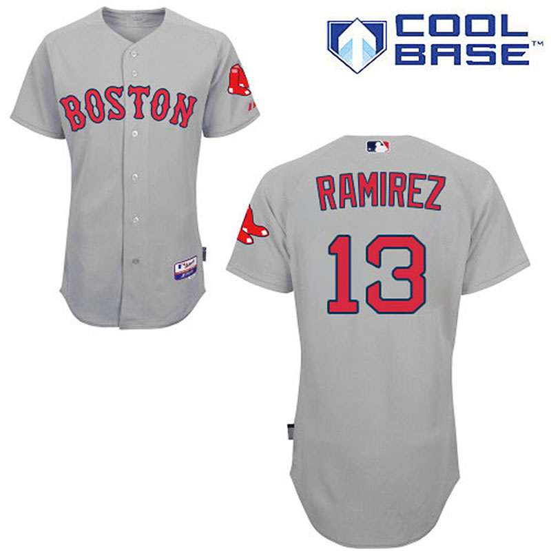 Boston Red Sox #13 Hanley Ramirez Men's Authentic Grey Road Majestic MLB Cool Base Jersey