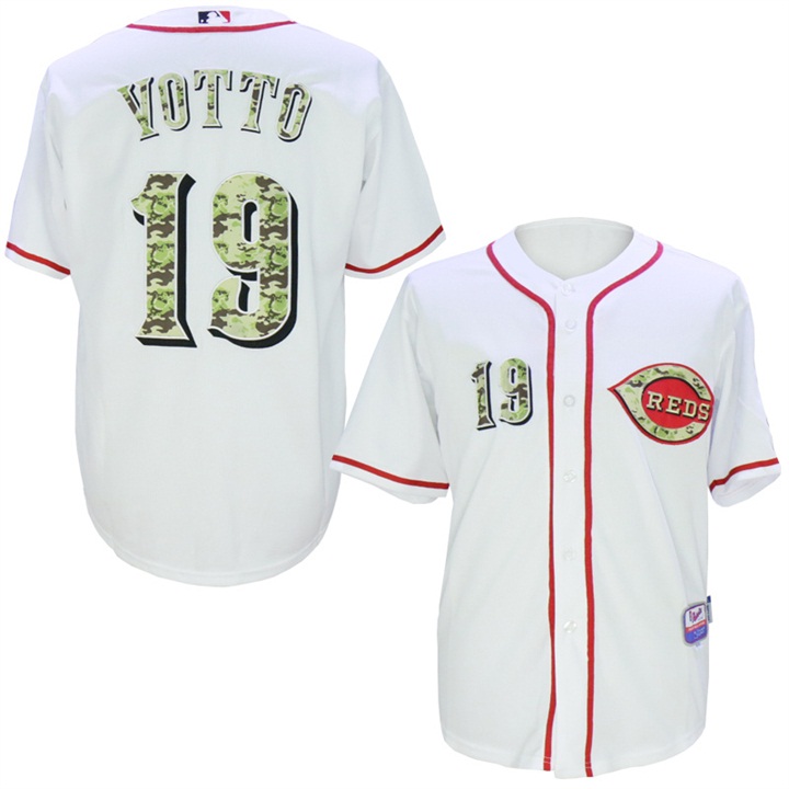 Cincinnati Reds #19 Joey Votto White Camo Cool Base Jersey