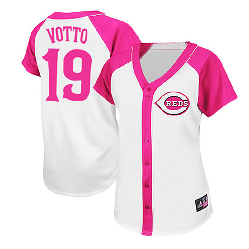 Cincinnati Reds #19 Joey Votto White/Pink Women's Splash Fashion Jersey