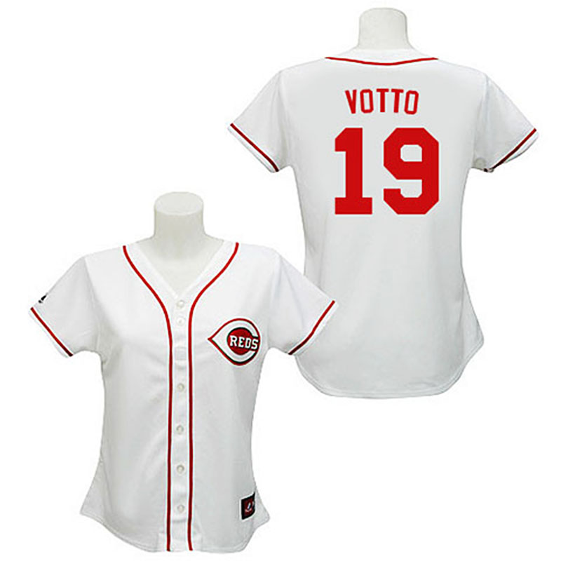 Cincinnati Reds #19 Joey Votto White Women's Fashion Jersey