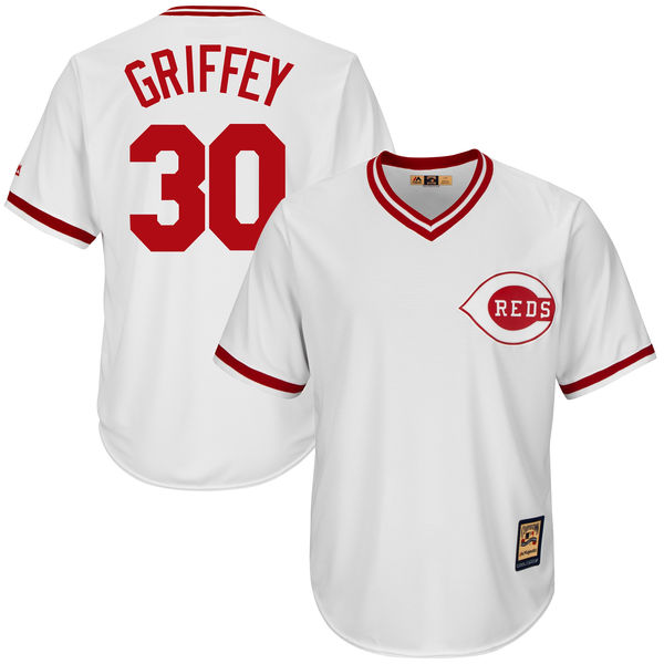 Cincinnati Reds #30 Ken Griffey Jr White Cooperstown Player Jersey