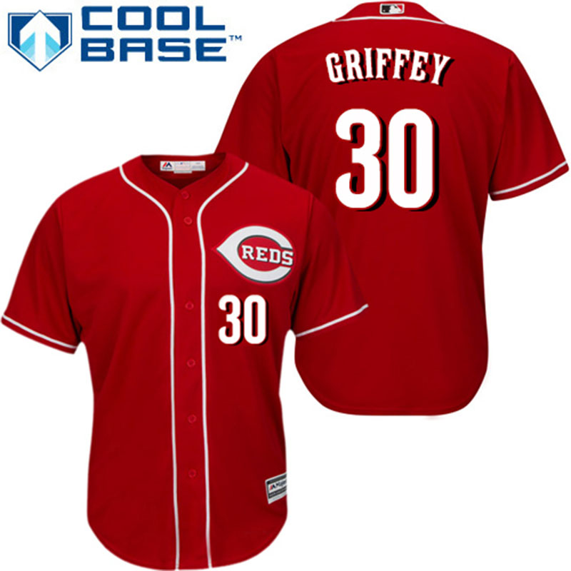 Ken Griffey Jr #30 Cincinnati Reds Majestic Red Official Cool Base Jersey