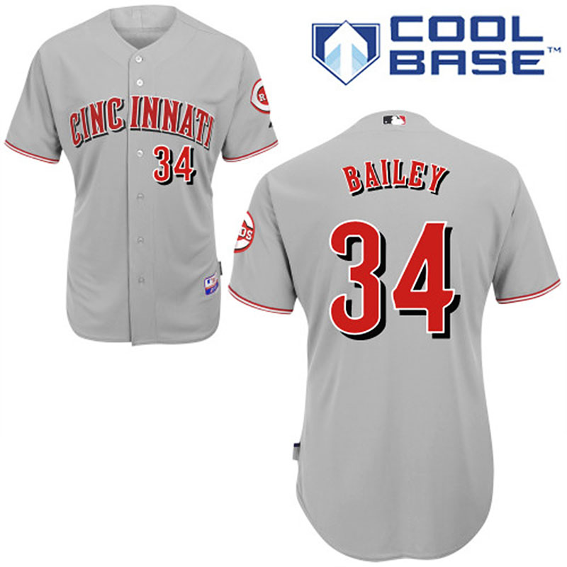 Cincinnati Reds #34 Homer Bailey Men's Authentic Grey Road Majestic MLB Cool Base Jersey