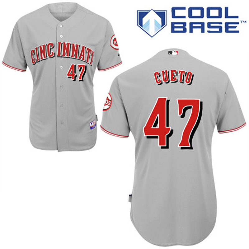 Cincinnati Reds #47 Johnny Cueto Men's Authentic Grey Road Majestic MLB Cool Base Jersey