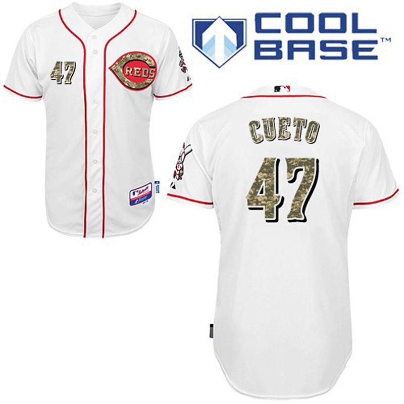 Cincinnati Reds #47 Johnny Cueto Men's Authentic White USMC Majestic MLB Cool Base Jersey