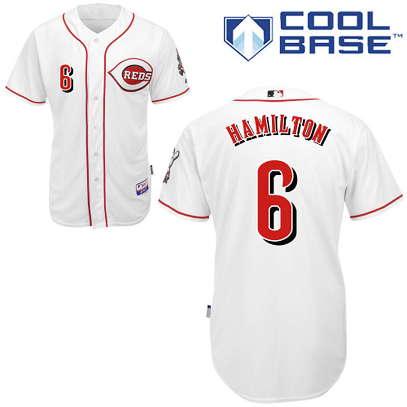 Cincinnati Reds #6 Billy Hamilton Men's Authentic White Home Majestic MLB Cool Base Jersey