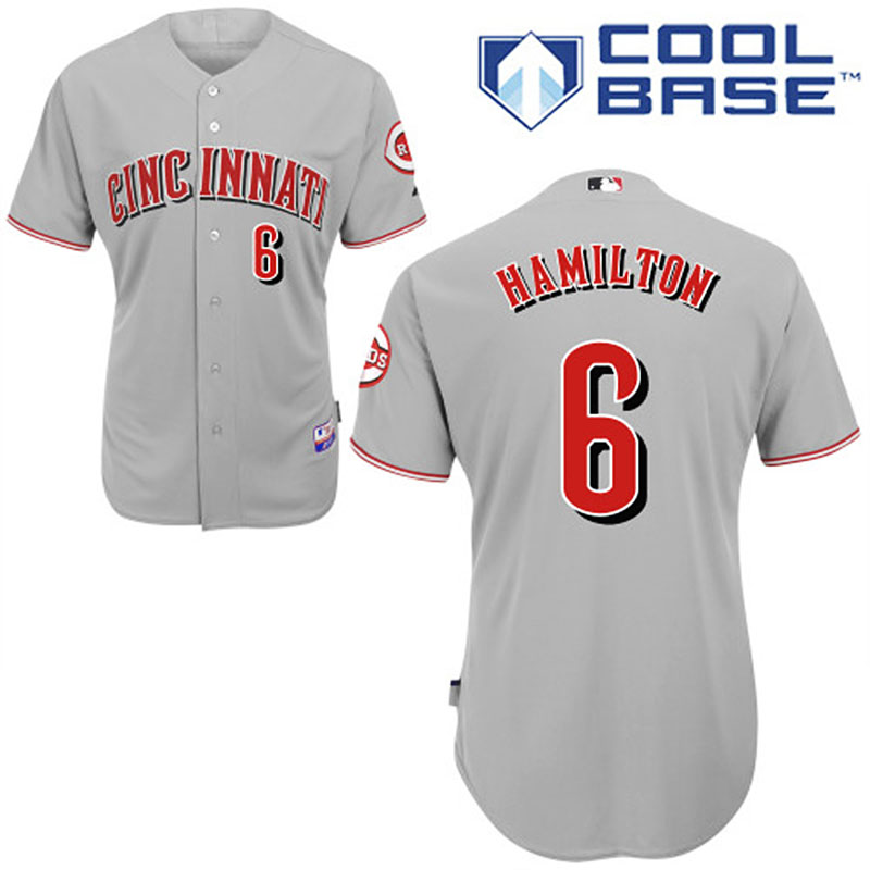 Cincinnati Reds #6 Billy Hamilton Men's Authentic Grey Road Majestic MLB Cool Base Jersey