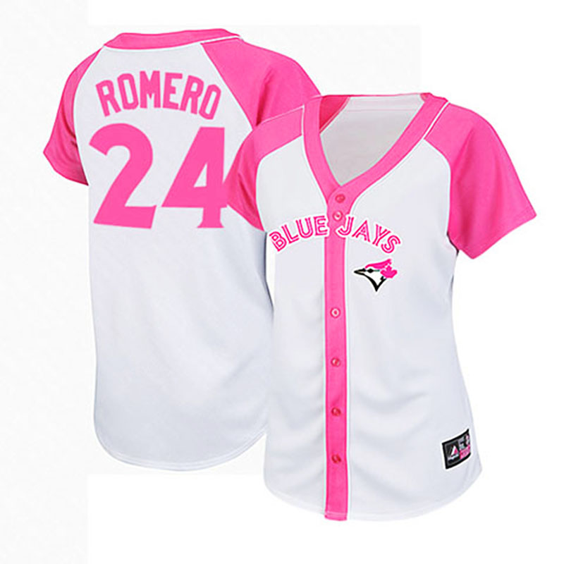 Toronto Blue Jays #24 Ricky Romero White/Pink Women's Splash Fashion Jersey