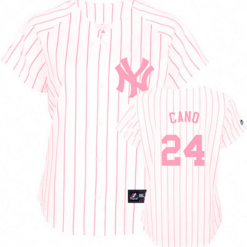 New York Yankees #24 Robinson Cano White(Pink Strip) Women's Fashion Jersey