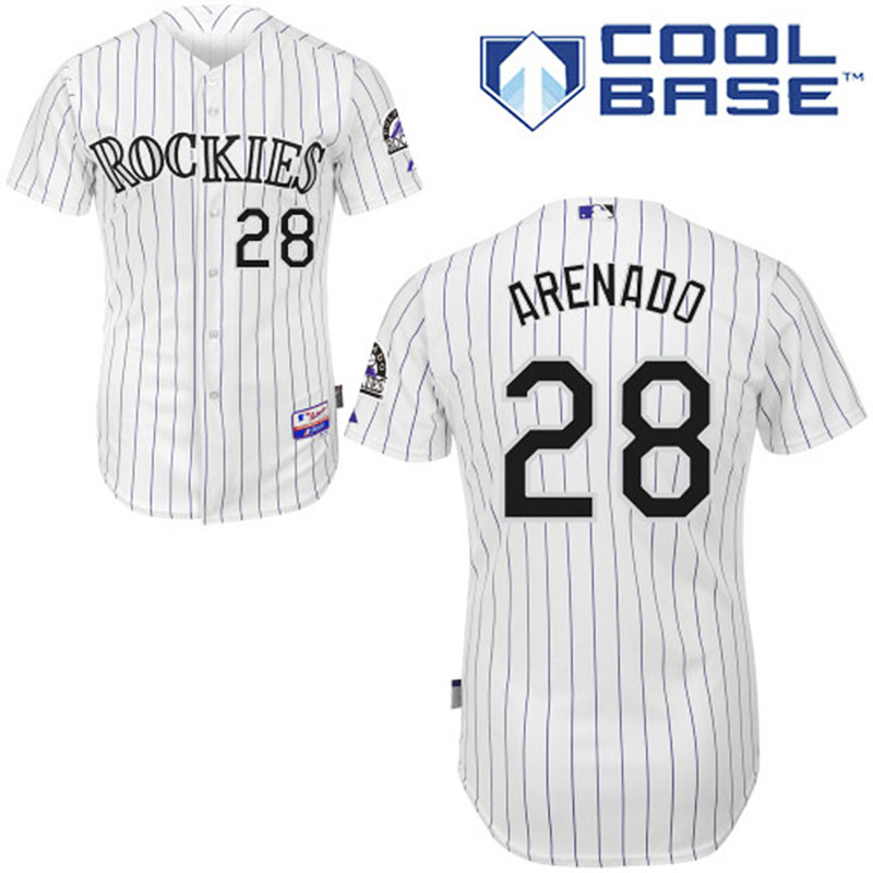 Colorado Rockies #28 Nolan Arenado Men's Authentic White Home Majestic MLB Cool Base Jersey