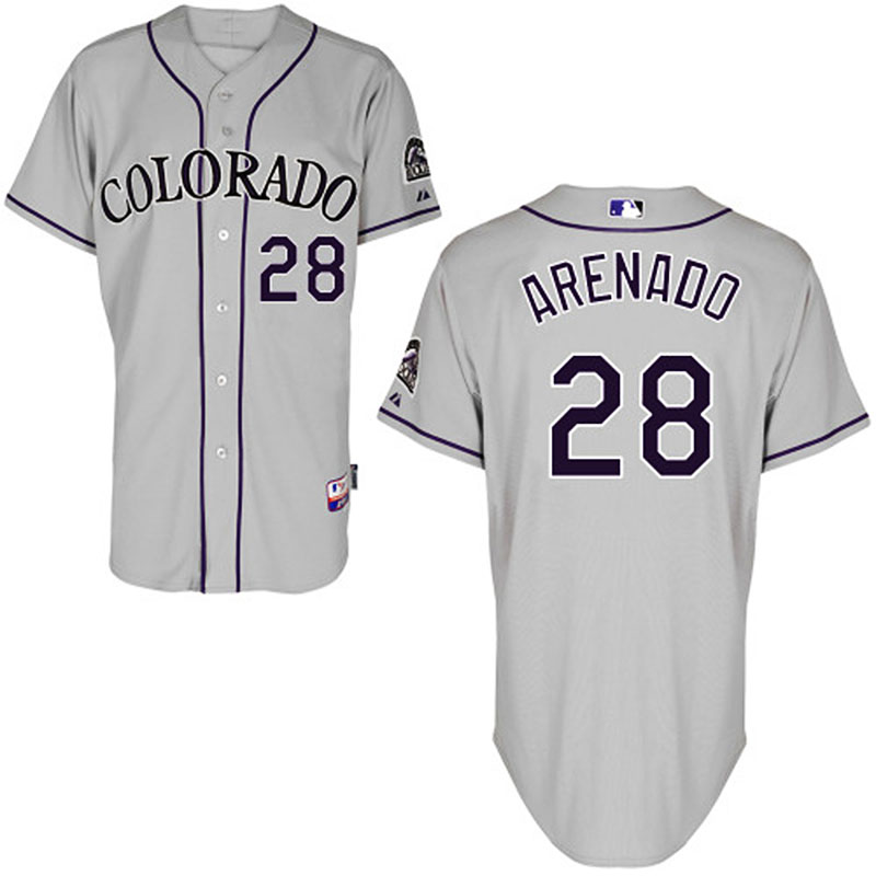 Colorado Rockies #28 Nolan Arenado Men's Authentic Grey Road Majestic MLB Cool Base Jersey