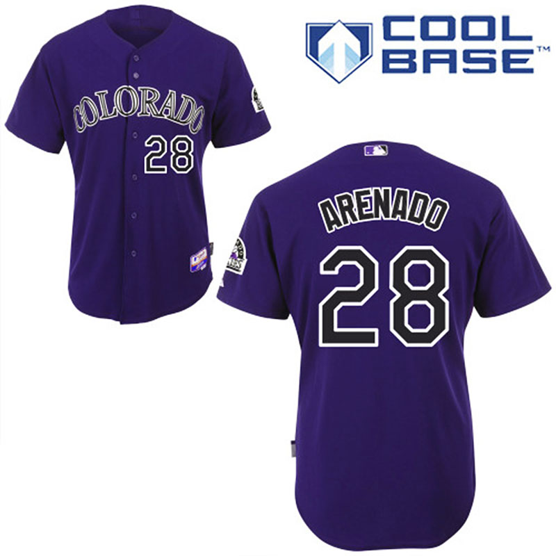 Colorado Rockies #28 Nolan Arenado Men's Authentic Purple Alternate Majestic MLB Cool Base Jersey