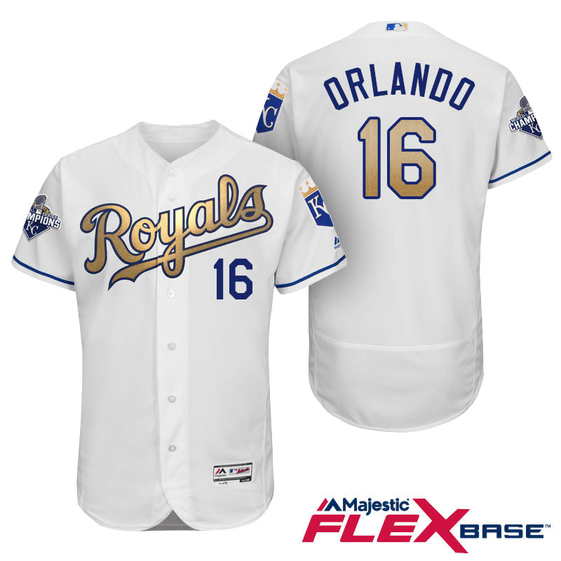 Paulo Orlando #16 Kansas City Royals White Champions Gold Program Flexbase Authentic Player Jersey