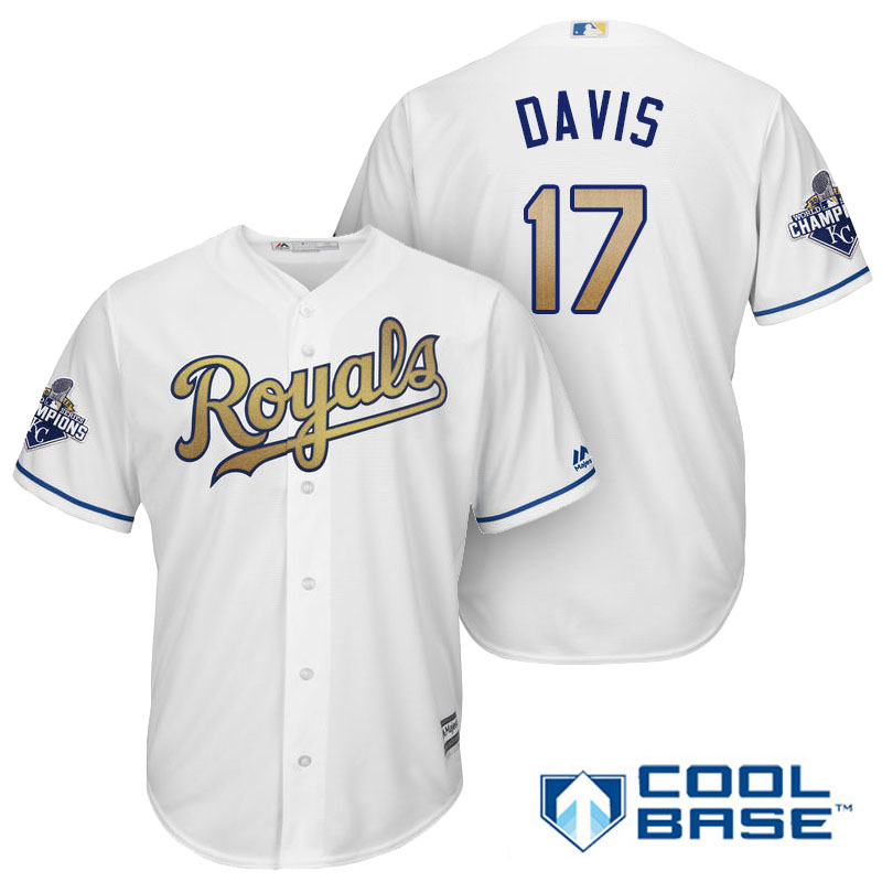 Wade Davis #17 Kansas City Royals White Champions Gold Program Cool Base Player Jersey